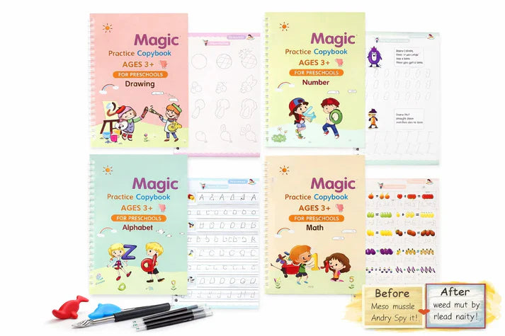 Magic Practice Copybook (4 BOOKS,1 PEN,1 GRIP,10 REFILL) – 50% OFF Today!