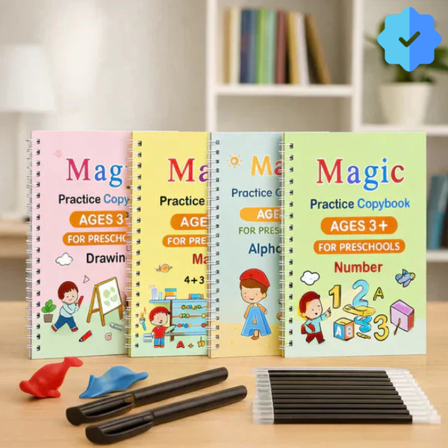 Magic Practice Copybook (4 BOOKS,1 PEN,1 GRIP,10 REFILL) – 50% OFF Today!