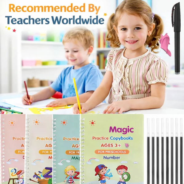 Magic Practice Copybook (4 BOOKS,1 PEN,1 GRIP,10 REFILL) – 50% OFF Today!