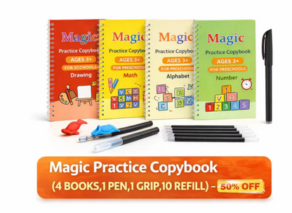 Magic Practice Copybook (4 BOOKS,1 PEN,1 GRIP,10 REFILL) – 50% OFF Today!